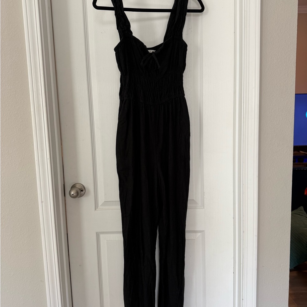 H&M Black linen blend Jumpsuit with smocked waist